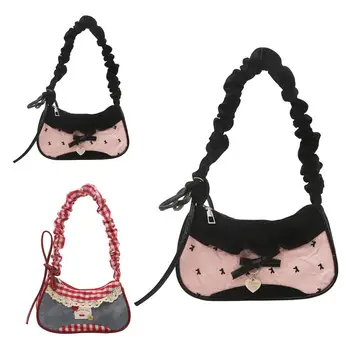 Fashion Grid Women Bag Lace Ribbon Stretchable Shoulder Strap Single Shoulder Underarm Bag Daily Commuting Student Handbag 1