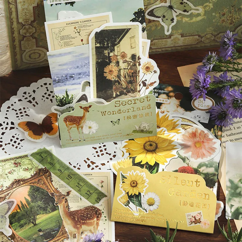

30pcs Vintage Flower Garden Materials Paper Stickers Memo Pad Scrapbooking Collage Junk Journal DIY Sticker Stationery