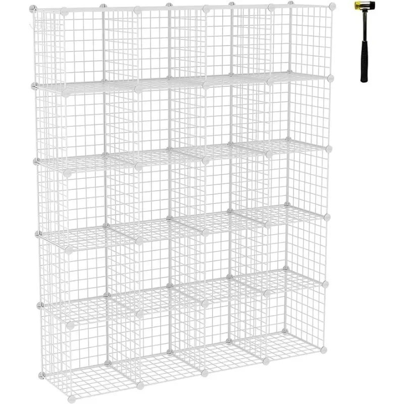 

Wire Cube Storage, 20-Cube Organizer Metal, C Grids Storage, Storage Bins Shelving, Modular Bookshelf Shelf, Ideal for Bedroom