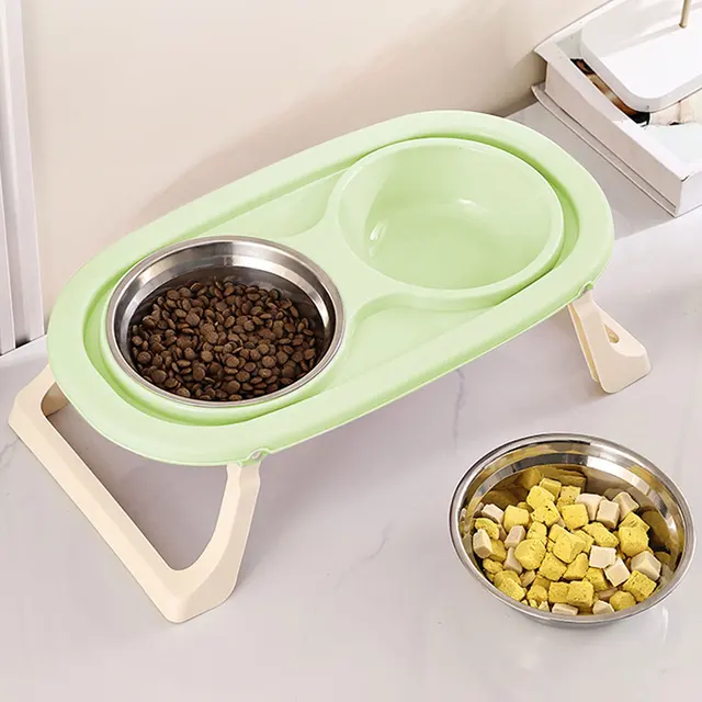 1PC Foldable Stainless Steel Pet Bowl Cat Food Bowl Cat Bowl Dog Food Bowl Neck Protection High Foot Double Bowl 4