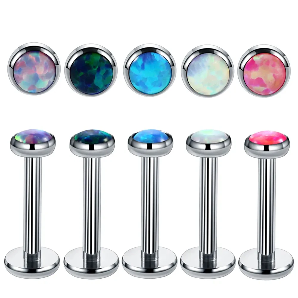 

1PC Titanium Internally Thread Labret Ring Lip Stud Bars Opal Stone Ear Cartilage Tragus Barbell Piercing Unisex Jewelry 16G