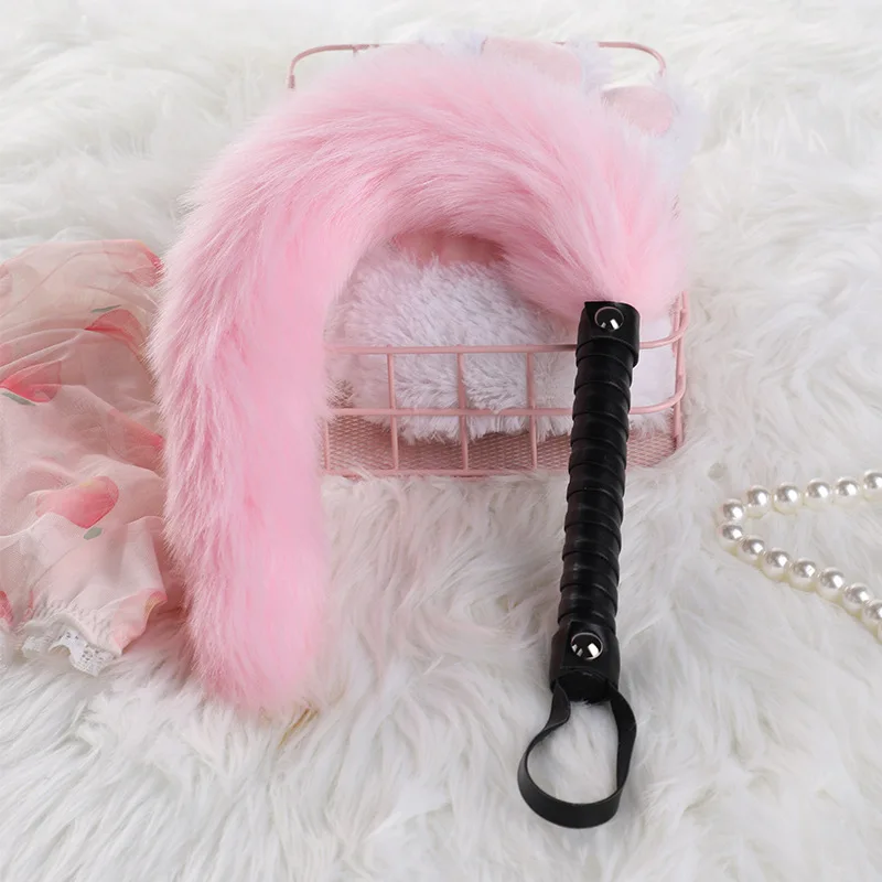 56CM PU Leather  Handle Foxtail Horse Whip Spanking Whip for Horse Training 4