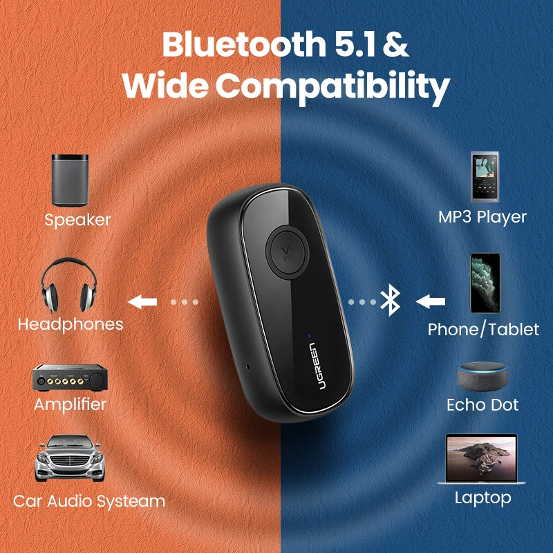 UGREEN Bluetooth Receiver aptX HD Wireless Bluetooth 5.1 Car Adapter Portable Wireless Audio Adapter 3.5mm Aux with Microphone bluetooth adapter bluetooth audio receiver bluetooth transceiver adapter audio adapter bluetooth aux adaptor
