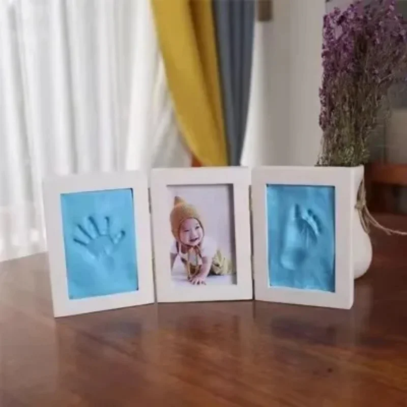 Baby Hand&Foot Print Hands Feet Mold Maker Bebe Baby Photo Frame With Cover Fingerprint Mud Set Growth Memorial Gift