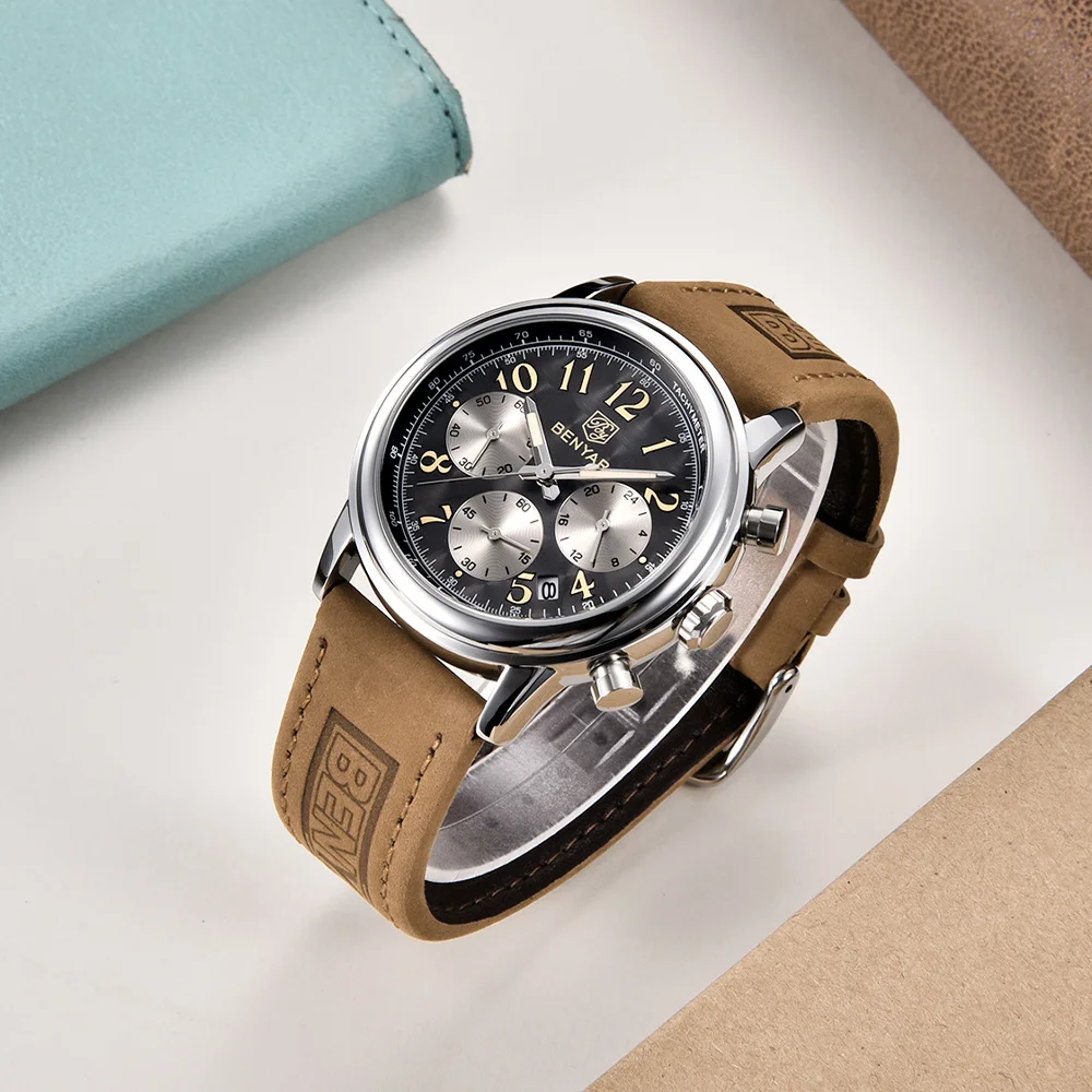 New Watch For MenTop Brand Leather Quartz Wristwatches Waterproof Chronograph Military Sports Watch For Men Relogios Masculino