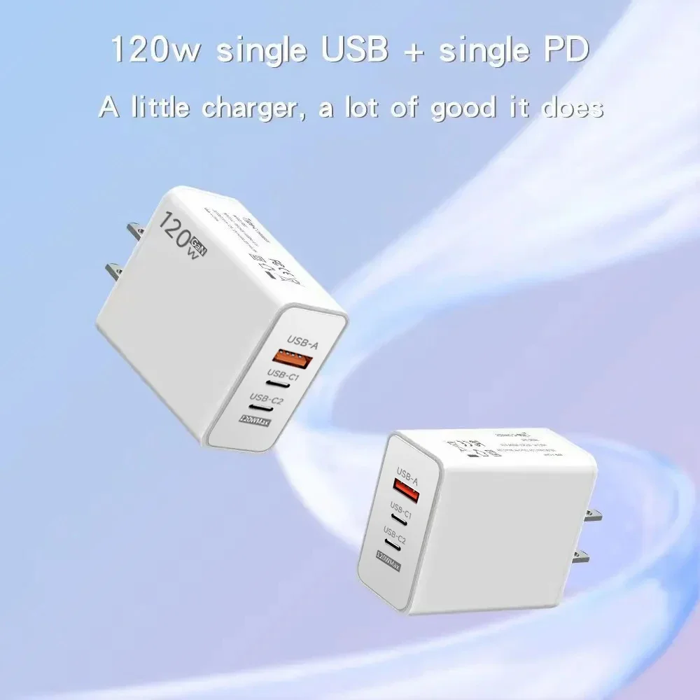 120W PD QC3.0 Fast Charger Adapter 3 Ports USB-C Multi-Device Charging Wall Plug for iPhone 15 16 Samsung Xiaomi Dropshipping