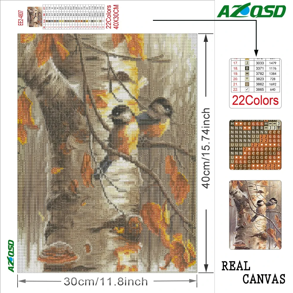 AZQSD Diamond Painting Birds Full Square Diamond Embroidery Animal Mosaic Winter Picture Of Rhinestones Cross Stitch Home Decor diamond painting diamond painting accessories