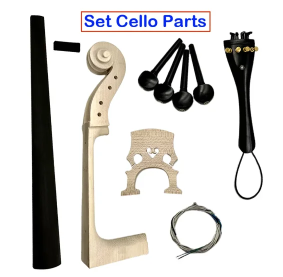 

4/4 Cello Parts Set Neck Ebony Fingerboard Pegs Tailpiece Maple Wood Bridge String Tail Gut Fine tuners