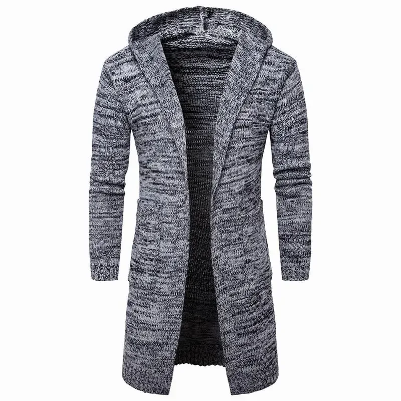 

Men Long Style Cardigan Sweatercoat Long sleeve Hooded sweater Cardigan Coat Male Winter Sweater Knitted Sweaters Homme Tops