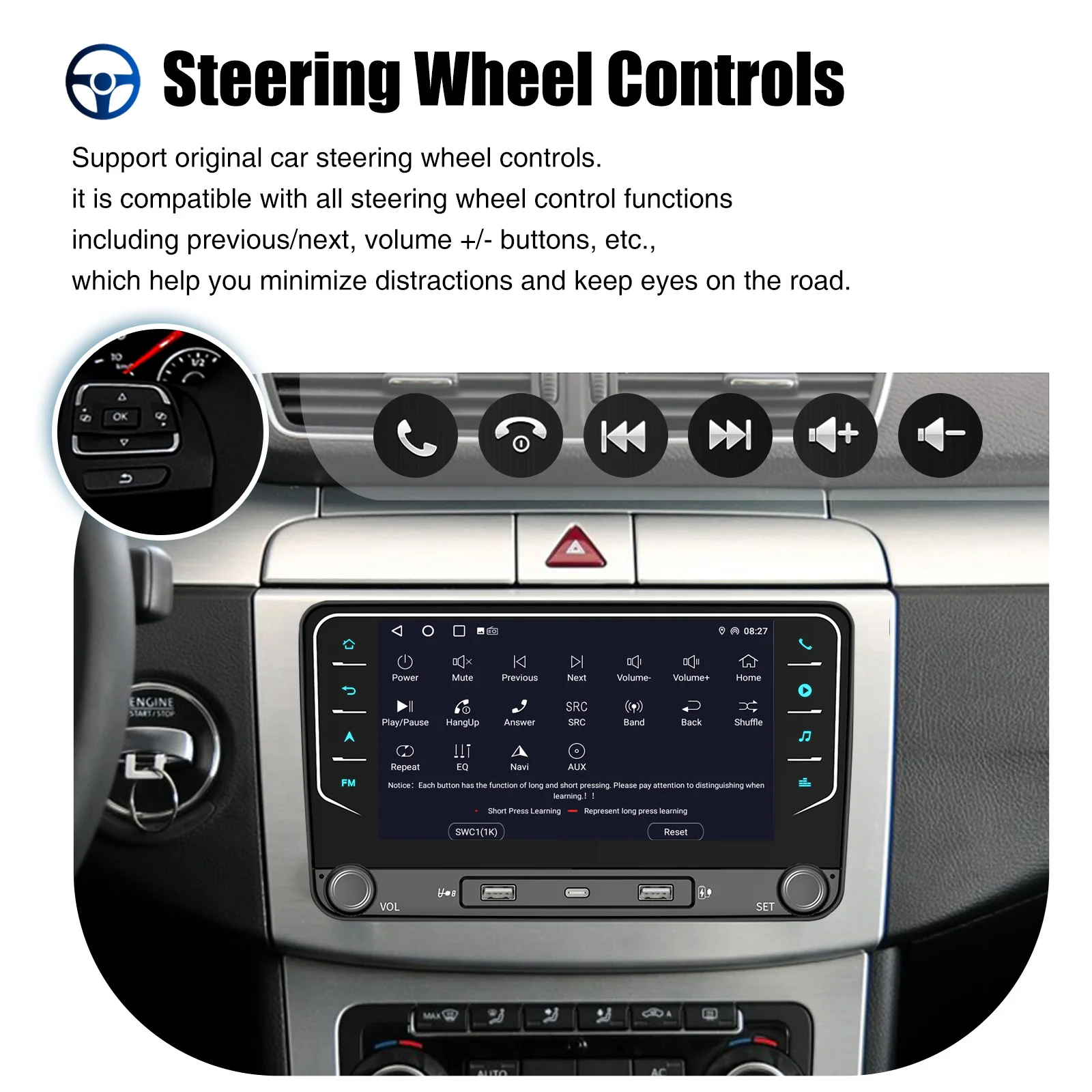 ESSGOO Radio de coche 2 Din Android 15, reproductor multimedia inalámbrico para coche, GPS, WiFi, para Volkswagen Skoda Octavia golf 5 6 touran passat polo Jetta 6