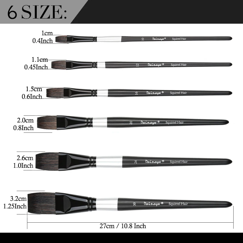 Dainayw Squirrel Hair Flat Watercolor Paint Brush Art Painting Brushes for Professional Watercolor Gouache Acrylic Drawing 3
