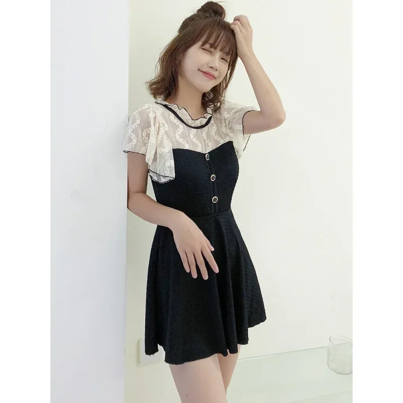 

2024 New One-piece Swimsuit Female Slim Belly Skirt Conservative Short-sleeved Sunscreen Sports Swimsuit Hot Spring Swimsuit