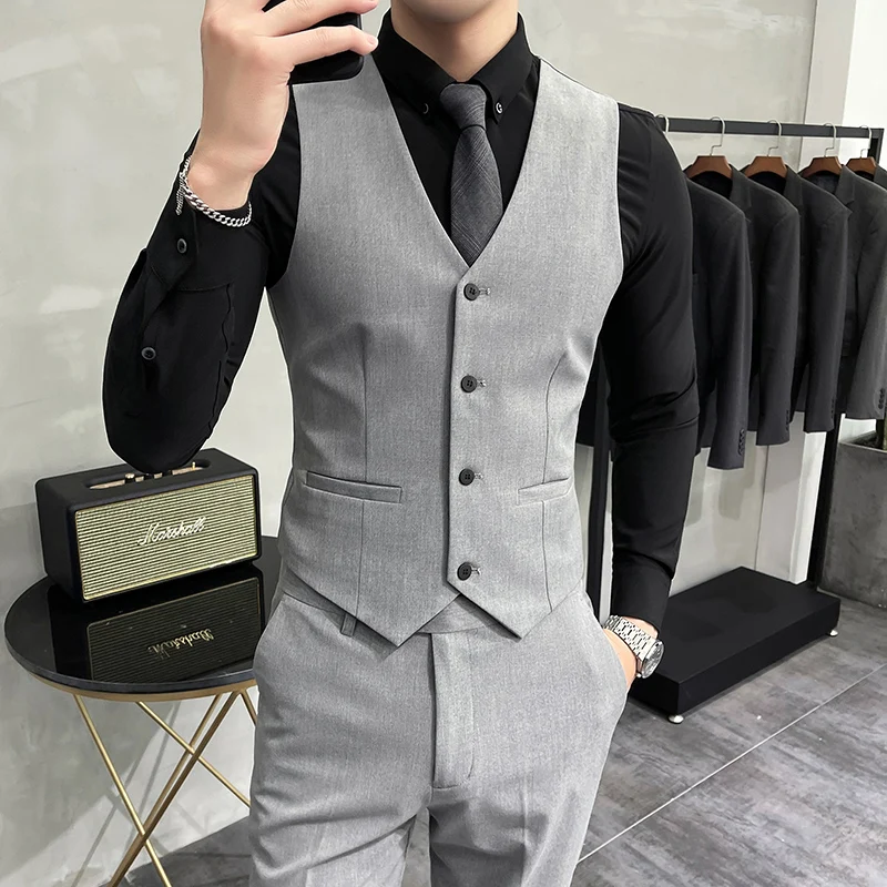 S-7XL High-end Brand Solid Color Elastic Men's Casual Business Vest Groom Wedding Suit Party Waist Coat 4