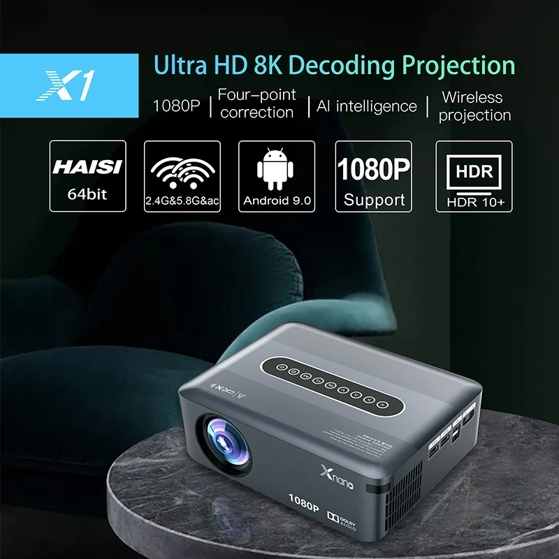 Xnano X1 Portable Projector 4K 8K Full HD 1080P Android LED Video Home Theater BT5.0 WiFi Beam Projector for Mobile Phone
