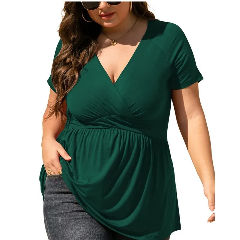

2023 Spring and Summer New Hot Style Women's Large Size T-shirt V-neck Top Women's Clothing Oversized T Shirt