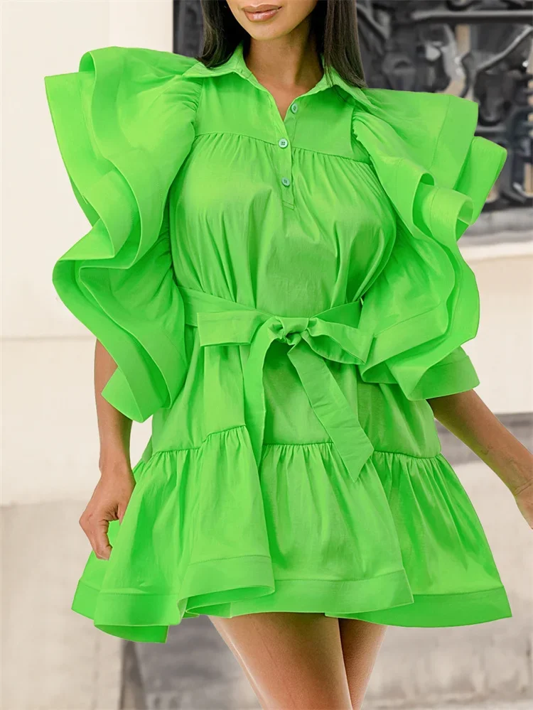 Wmstar Dresses for Women Party Puff Sleeve Sweet Elegant Sweet Midi Dress New Summer Clothes Wholesale Dropshipping with Bandage