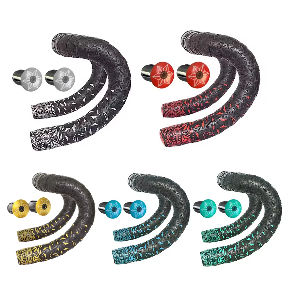 Bike Handlebar Tape Road Bike Bar Tape Super Sticky Kush Star Fade Bar Tape EVA/PU Bike Anti-Skid Shock Absorber Wrap With 1 pair Plugs