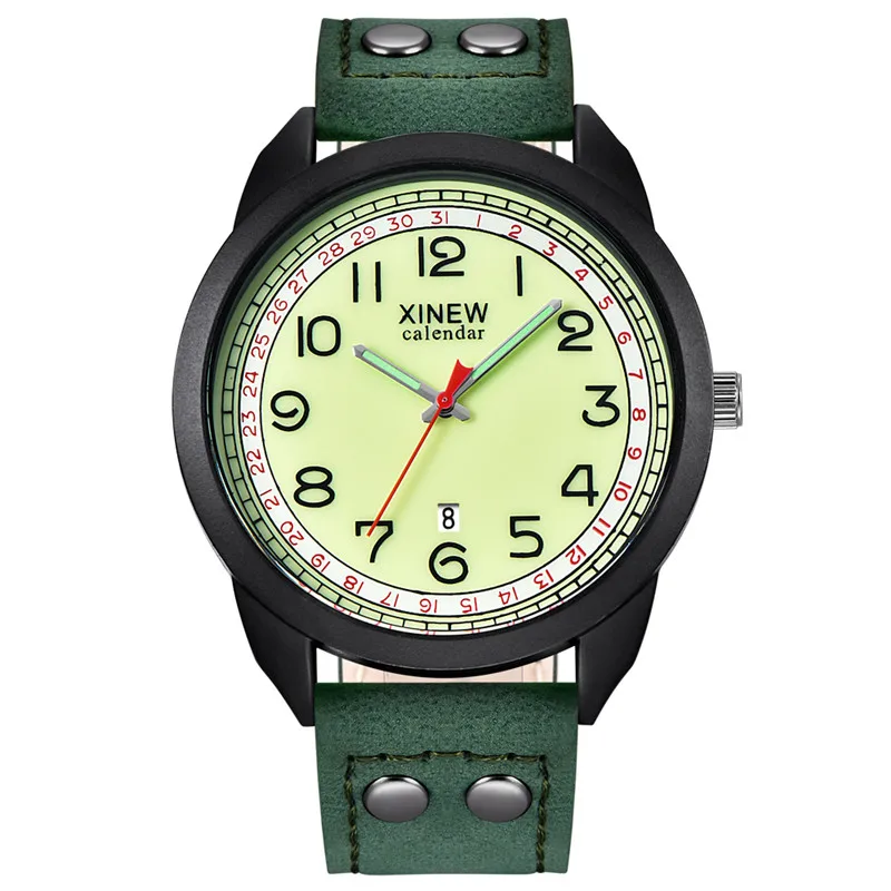 Men Original XINEW Brand Cheap Watches Erkek Barato Saat Fashion Leather Band Army Sports Date Quartz Watch Reloj Hombre 2024