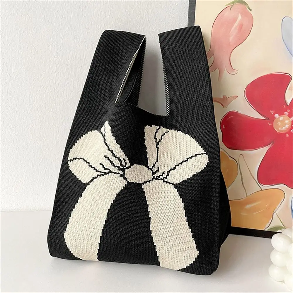 Heißer Verkauf handgemachte Strick handtasche wieder verwendbare lässige Fliege Knoten Handgelenk Tasche Mode Shopping Handtasche 20*36cm für Frauen Mädchen – Detail 7