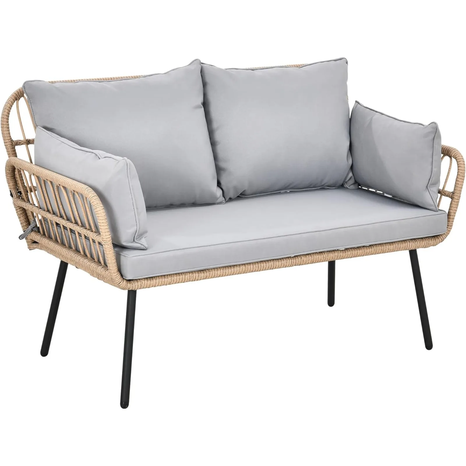 

US Loveseat для внутреннего дворика, всесезонный плетеный диван из ротанга на 2 места с подушками и поясничными подушками, уличный комплект мебели для патио