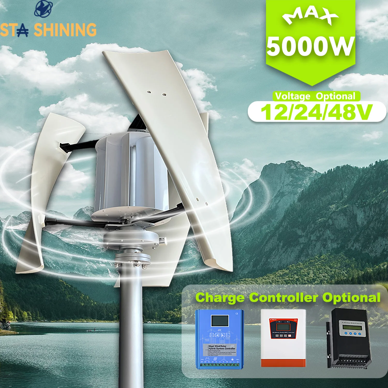 

【Higher Power】 5000W WindTurbine High Efficiency Windmill With MPPTCharger/Hybrid Solar System, For Home Use 6 Blades Horizontal