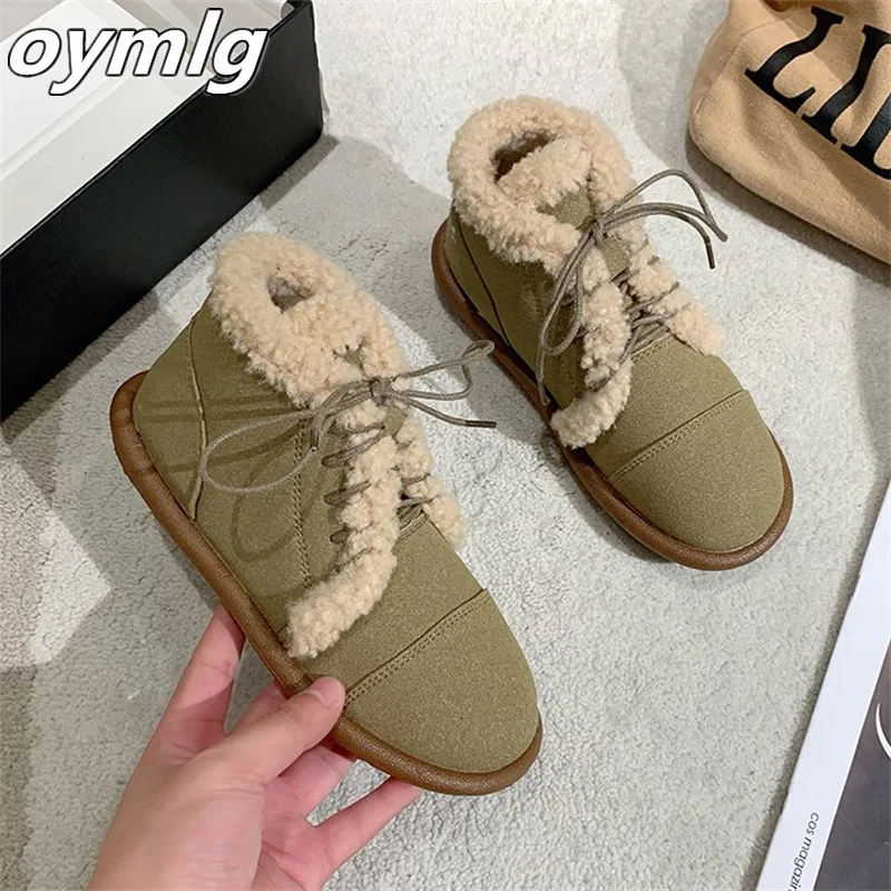 Snow boots for women in winter 2023 new lace up plush shoes plush and thick insulation cotton boots for women in cotton shoes