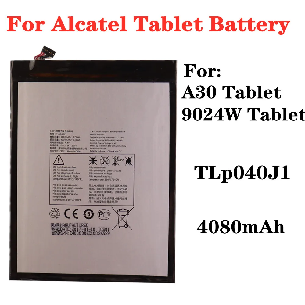 

Аккумулятор TLp040J1 для Alcatel A30 / 9024 Вт, аккумулятор для планшетного ПК, 4080 мАч, батареи для телефона высокой емкости, батарея