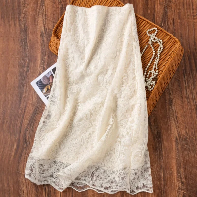Birdtree, Silk Lining Straight Skirt, Women's Three Layer Elegant Skirts, Sequin Embroidery, 2026 Spring New D63224JF