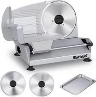 Slicer, 200W Electric Food Slicer with 2 Removable 7.5" Stainless Steel Blades and Stainless Steel Tray, Child Lock Protect 1