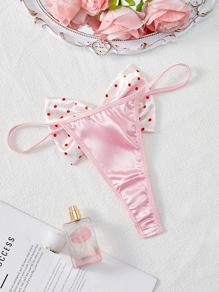 Women Underwear Japanese Panties Cute Big Bow Female Thongs Pink Satin Sexy Panties Sexy Girl Kawaii Underwear