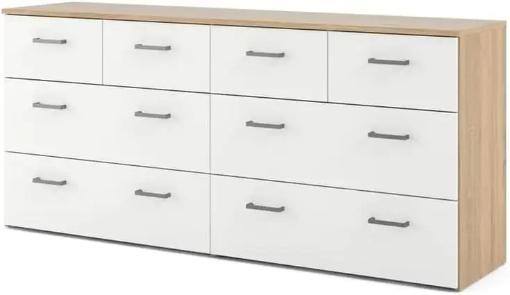 

8 Drawer Double Dresser, Oak Structure, White