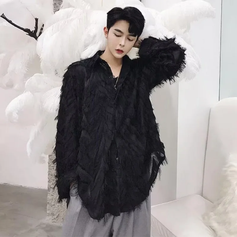 

Chich Men‘s’ Shirts Stylish Y2k Black Long-Sleeved Kpop Casual Loose Men Clothing Dance Show Party Shirts for Men Steampunk