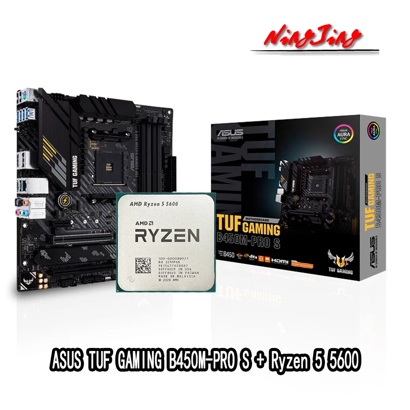 Amd Ryzen 5 5600 R5 5600 Cpu + Asus Tuf Gaming B450M Pro S Moederbord Pak Socket AM4 Alle Nieuwe maar Zonder Koeler| | - AliExpress