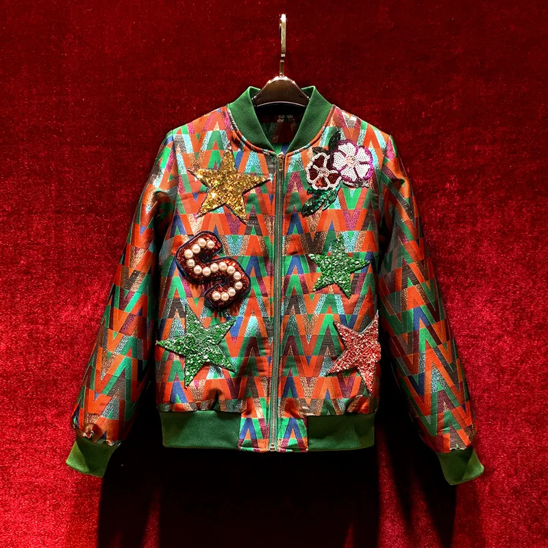 

New Women's Wear for Winter 2023 Long Sleeve Star Heavy Bead Sequin Printing Short Fashion Coat European and American