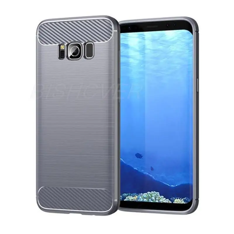 삼성 GalaxyS8 S8 Plus SM G950F G955F SM-G950 링 홀더 스탠드 보호 커버 용 부드러운 실리콘 탄소 섬유 브러시 케이스