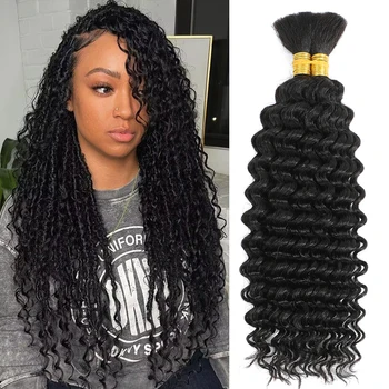 Human Braiding Hair Deep Wave Bulk for Braiding No Weft Deep Curly Braiding Hair for Boho Braids Brazilian Virgin Human Hair 1