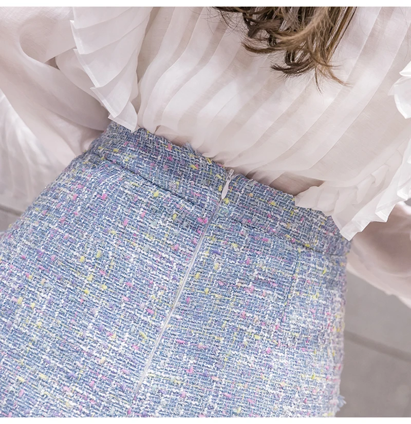 2022 Spring Fall Korean Woolen Tassel Skirts Women High Waist Alina Elegant Kawaii Tweed Sweet Office Ladies Bodycon Mini Skirts pleated skirt