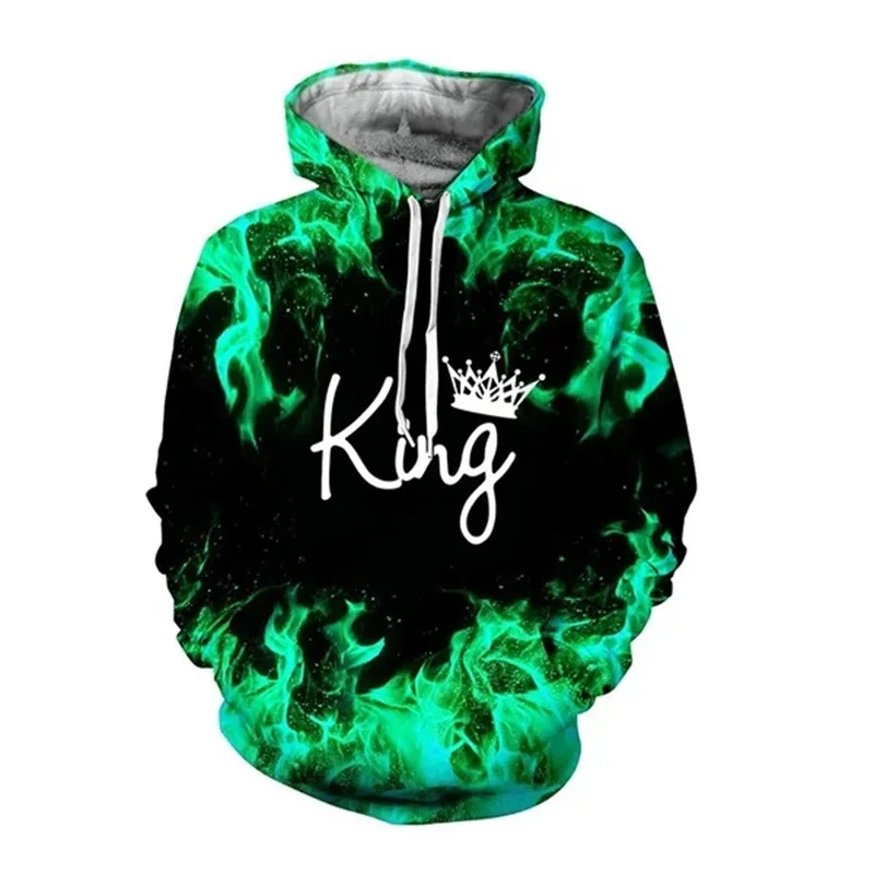 thumbnail image 1 of Sudadera con capucha para hombre y mujer, con estampado 3D, a la moda, con diseño de rey y reina, para él y para ella, informal, de gran tamaño, 1 of 5