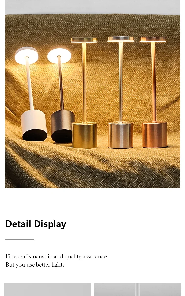 Description Picture 5 of itemCreative Desk Lamp Rechargeable LED 3 Color Dimmable Metal Table Lamp Touch Switch Bar Bedroom Living Room Decoration Lamp