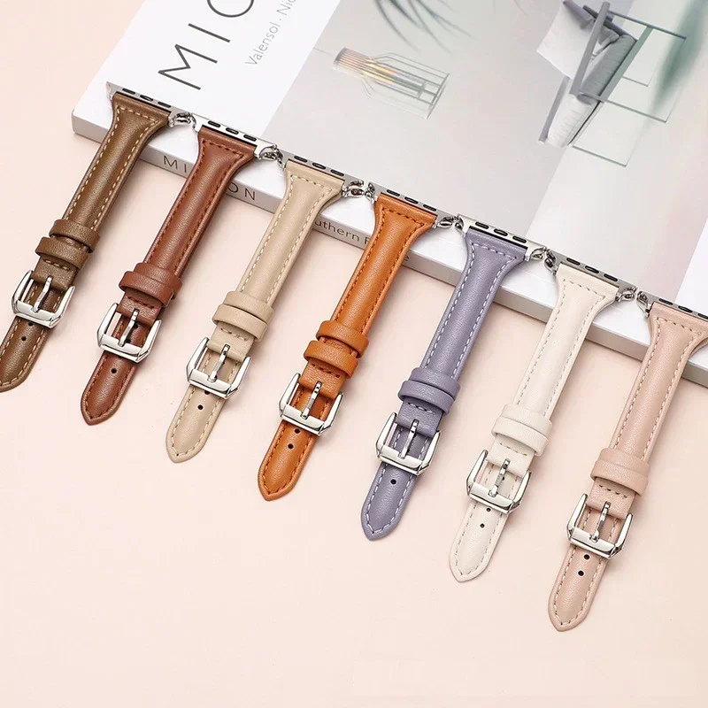 Elegant Slim Leather Apple Watch Strap Bracelet