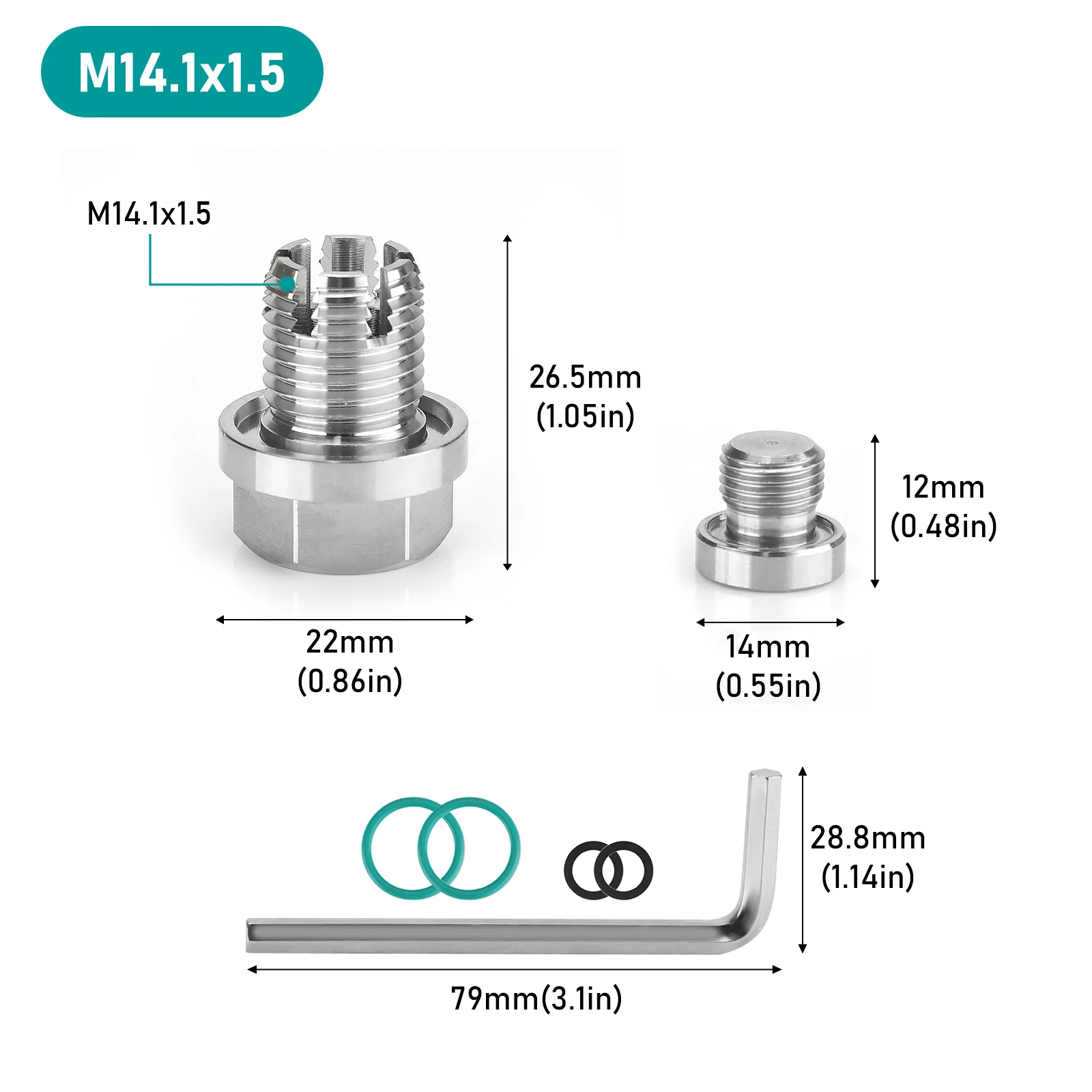 M12.1-1.25/1,5/1,75 x 15 mm Ölablassschraube, Übergröße, Piggyback, selbstschneidendes Ölwannengewinde-Reparaturset aus Edelstahl mit O-Ring – Detail 8