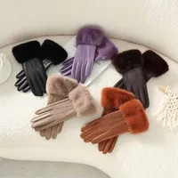 Gants de poignet en cuir PU pour femmes, manchette de garniture en fausse fourrure douce, gants de luxe, écran tactile chaud, conduite, cyclisme, élégant, mode, fête, hiver 2