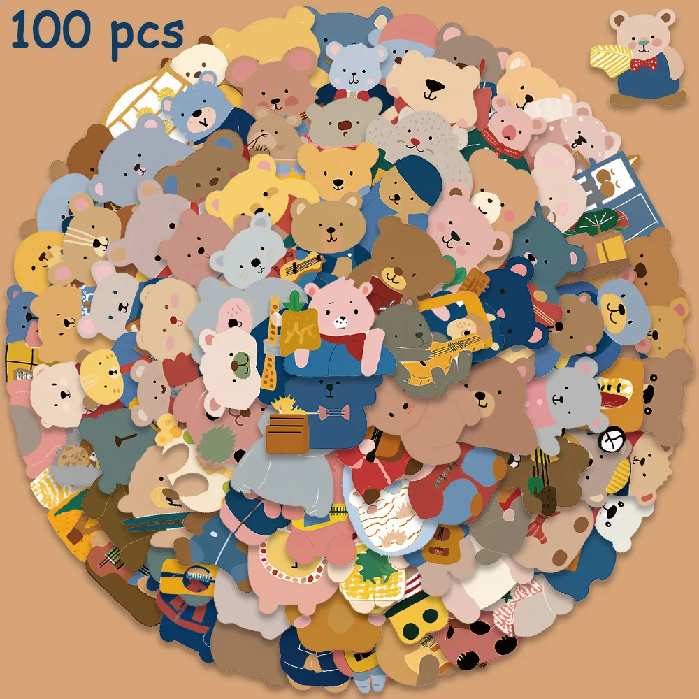 100pcs Korean INS Style Little Bear Stickers Cartoon Cute Decals For Laptop Guitar Water cup Bike Diary Stickers Kids Toy