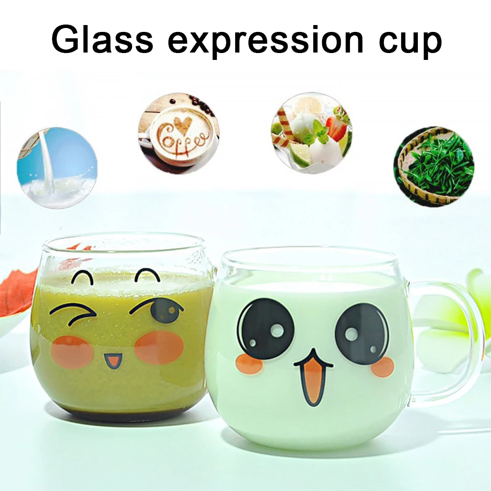 Description Picture 6 of item200ml Cartoon Glass Mug Cute Expression Coffee Mug Yogurt Tea Milk Lemon Juice Coffee Water Cup Heat Resistant Household Cups
