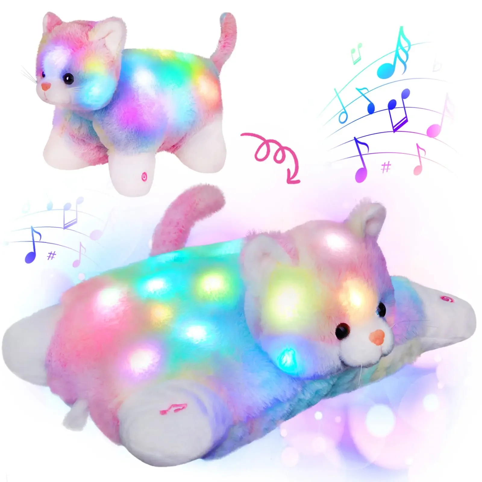 Plush Toy 30cm Cute Kitty Cotton Glowing Plush Toys with LED Light Throw Pillows Soft Lullabies Stuffed Animals Gift for Girls Kids