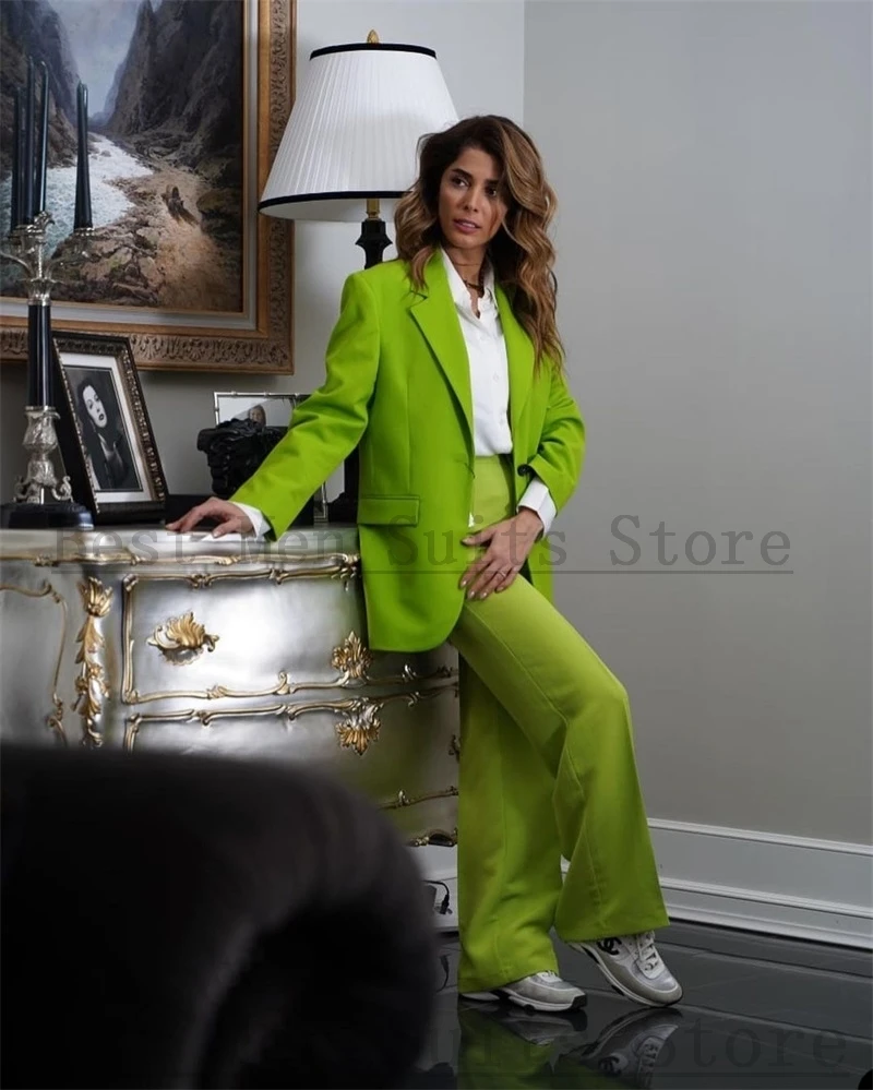 

Женский брючный костюм, комплект из 2 предметов, повседневный свободный Блейзер на одной пуговице + зеленые брюки, Женский жакет для выпускного вечера, индивидуальный пошив