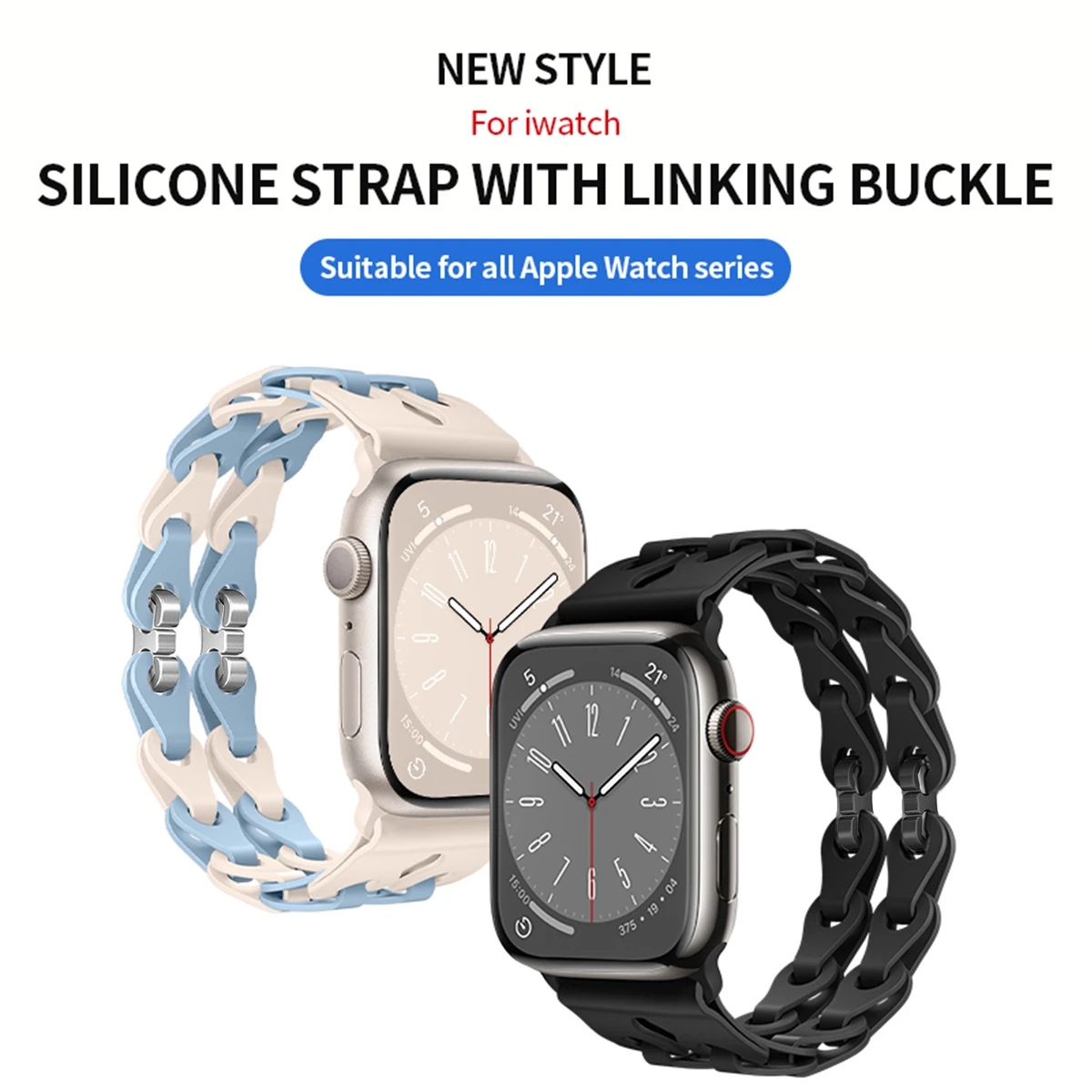 Chain Link Silicone Strap for Apple Watch Band Ultra 3 2 49mm 44mm 40mm 45mm 41mm 42mm Bracelet for Series 11 10 9 8 7 6 5 4 SE3