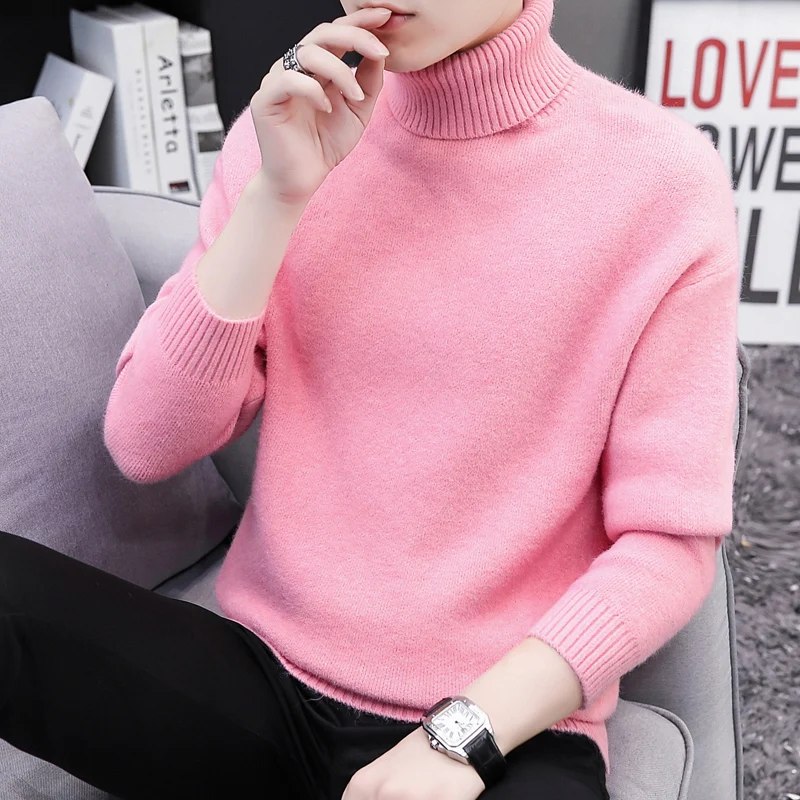 Men's 2023 Pullover High Collar Autumn and Winter Patchwork Solid Color Loose Casual Versatile Long Sleeved Knitted Sweater