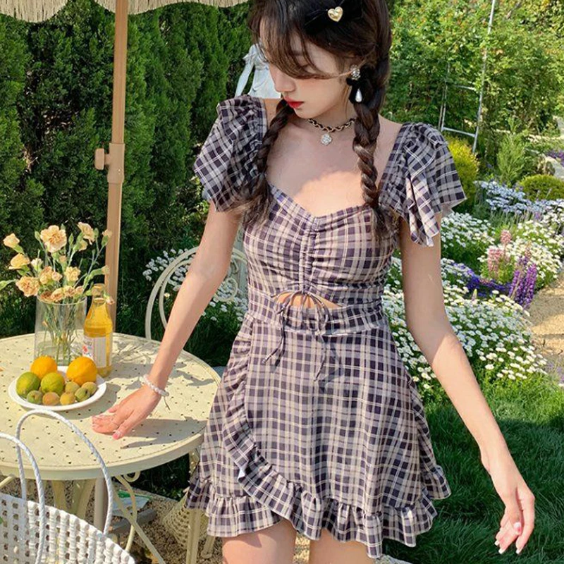 Women Outfits Summer Sweet Bikini Cover up Beach Dress 2023 New College One Piece Swimwear Hot Spring Swimsuit Party Beachwear
