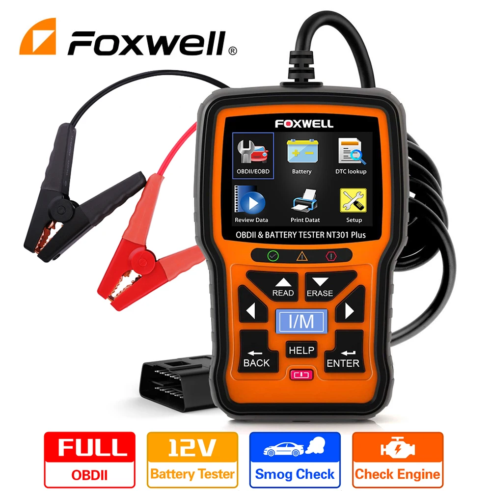 

FOXWELL NT301 Plus CAN OBDII/EOBD Code Reader 12V Battery Tester 4 in 1 Code Reader Scan Tool OBD2 Check Engine Diagnostic Tool